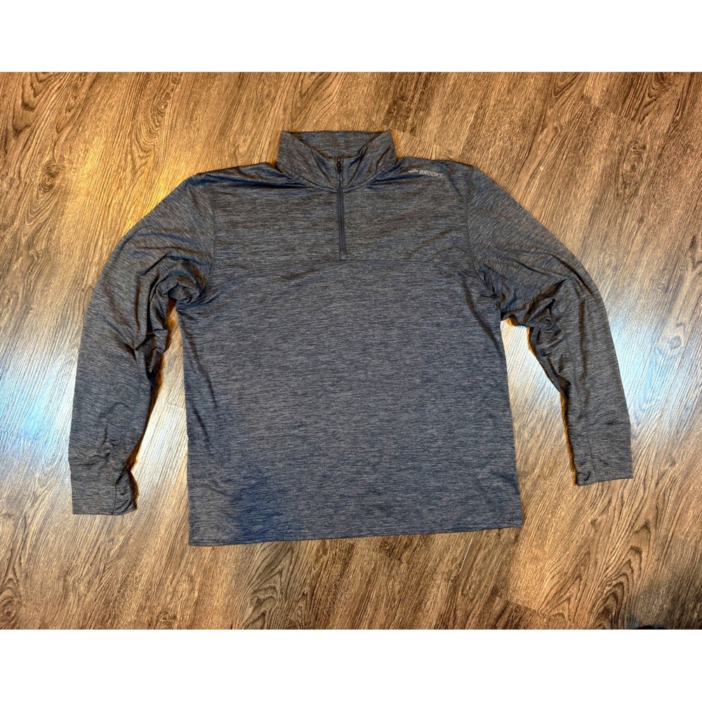 Brooks Men's XL Gray Heathered 1/4 Zip Mock Neck Long Sleeve Running Top